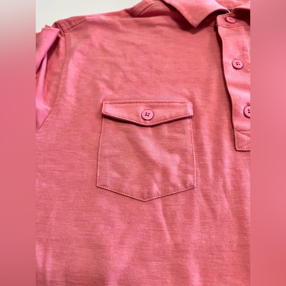 FootJoy Mens Pink Polo Golf Shirt Pocket Front FJ Collar - Size LG Athletic Fit - Picture 3 of 9